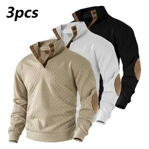 Men's casual sweater, men's stand-up collar long-sleeved casual knitted sweater, the front placket adopts button-type opening and closing method, the texture is soft, it is a knitted sweater style, men's sweater
