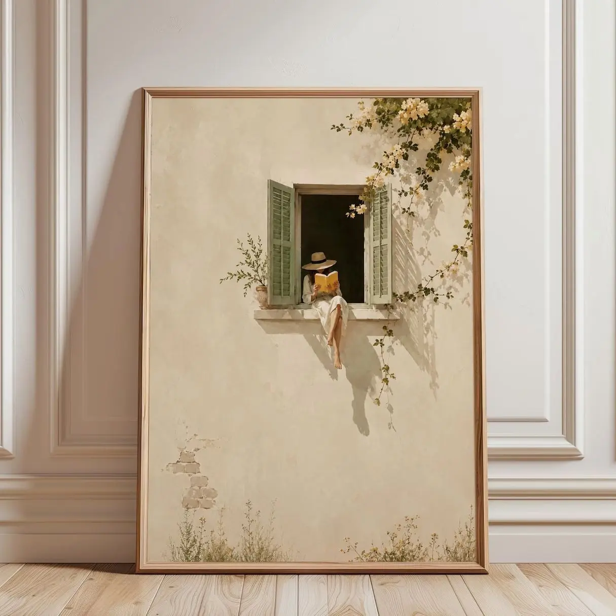 Summer Woman Reading Wall Art Print, Cozy Window Poster, Vintage Cottagecore Home Decor, Book Lover Artwork 8