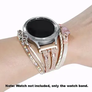 1 Smart Watch Replacement Strap: Comfortable leather with colorful crystals & premium metallic Cuban links. Fits 20mm/22mm dial interfaces (SAMSUNG, GARMIN, HUAWEI, etc.). Adjustable-length accessory.（strap  only)