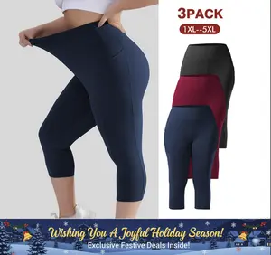 5/3 Pack Capri Plus Size Leggings for Women High Waist Stretchy Soft Pants for Workout Running Yoga Lady Gym Tights Clothes Stretchable Activewear#shopblackfriday#christmas ﻿