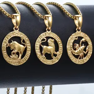 Women'S Men'S Pendant Necklaces 12 Horoscope Zodiac Sign Golden Aries Cancer Scorpio Aquarius Taurus Leo Gemini Virgo  Sagittarius corn Pisces 12 Constellations Jewelry Gifts Perfect Birthday Christmas Valentine'S Day Gift