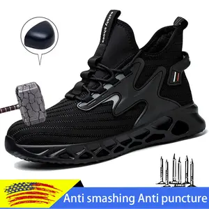 Men's Work Safety Shoes - Anti-Puncture Steel Toe Sneakers for Mesh Breathable Work, Comfortable Footwear for Hiking and Outdoor Activities Black