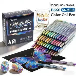 Languo 48 Color Metallic Gel Pen Set, 1.0mm Broad Tip, High Coverage Metal Gloss Ink, Large Capacity, Multi-Material Use, Professional Art Supplies, Paint Pen