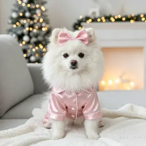 Beautiful Pet pajamas suitable for pets such as Teddy Bears, Bichon Frises, Pomeranians, Poodles, and Bulldogs. Made of comfortable silk, these pajamas include headbands to relieve stress and anxiet # Cute Pet Pajamas # Instagram Viral Pet Outfits # Loung