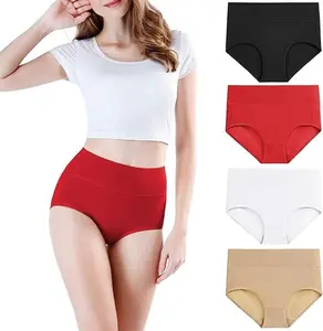 Women's Cotton Underwear High Waisted Ladies Panties Full Coverage Briefs 4 Pack (Regular & Plus Size)