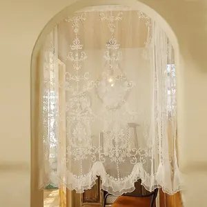 Lace Embroidered Sheer Curtain, French Vintage Dimmable Front Door Curtain, Home Decor Exclusive, 1pc Light-Filtering Drapery, Window Curtain