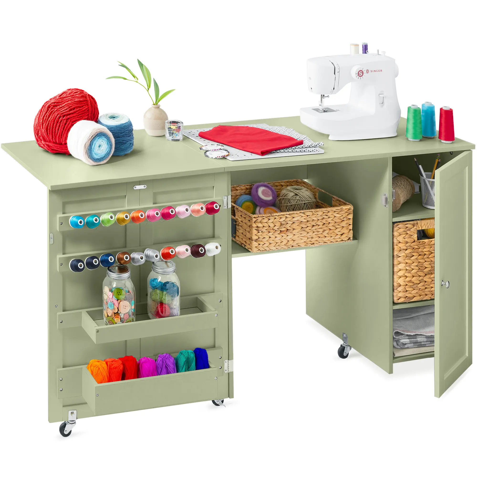 Best Choice Products Large Portable Multipurpose Folding Sewing Table w/ Magnetic Doors, Craft Storage