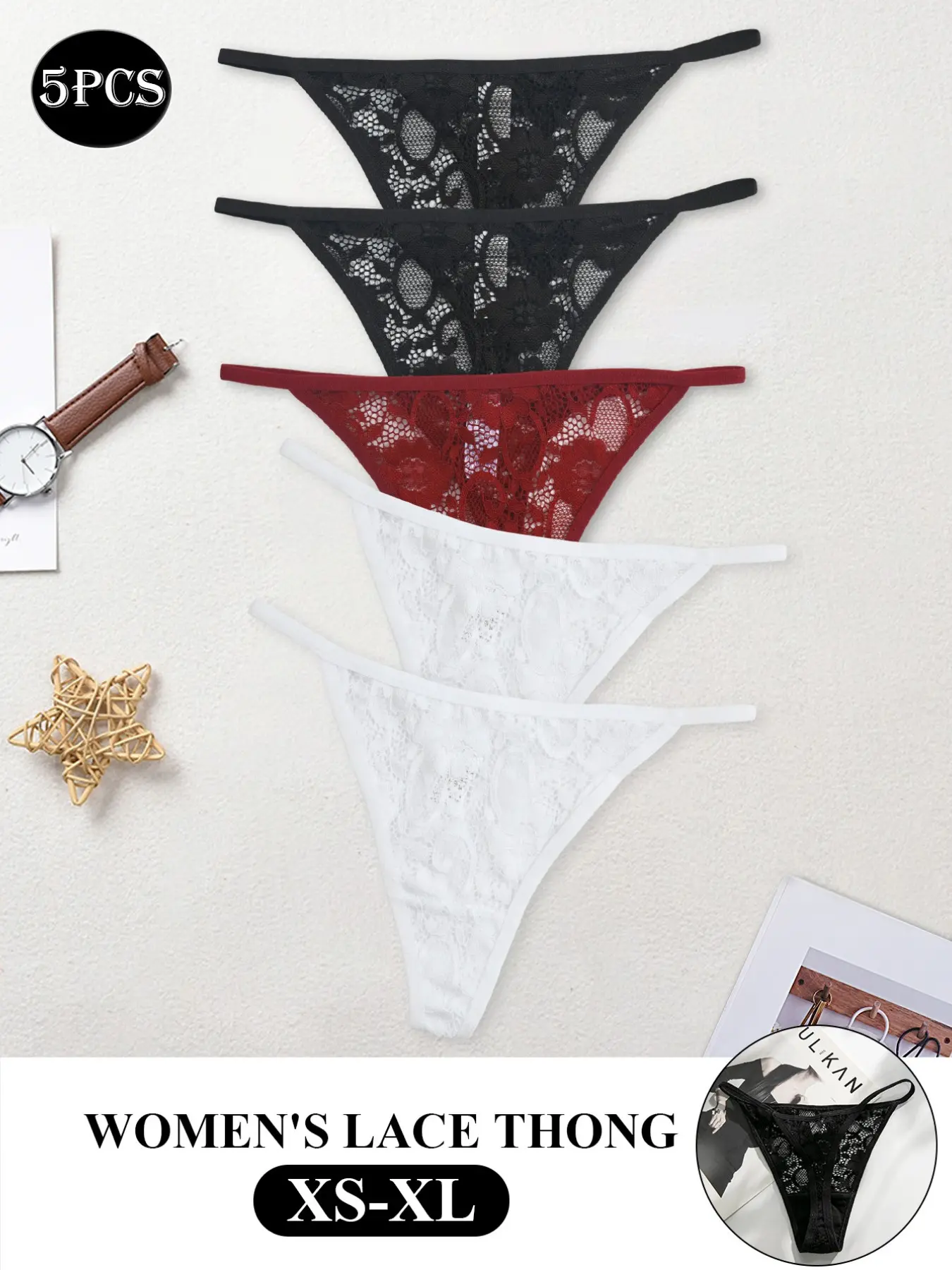 Women Lace Bikini Panties 5 Pack, Sexy Feminine Briefs, Lace Knicker, Soft Girl Ootd, Maternity Friendly, Gift Idea, Comfortable Underwear