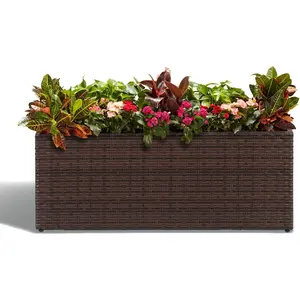 Large Rectangular Block Planter Box Wicker Tall Planters for Plants with Removable Liners Planter for Indoor Deck - Brown, 36''x12''x16''