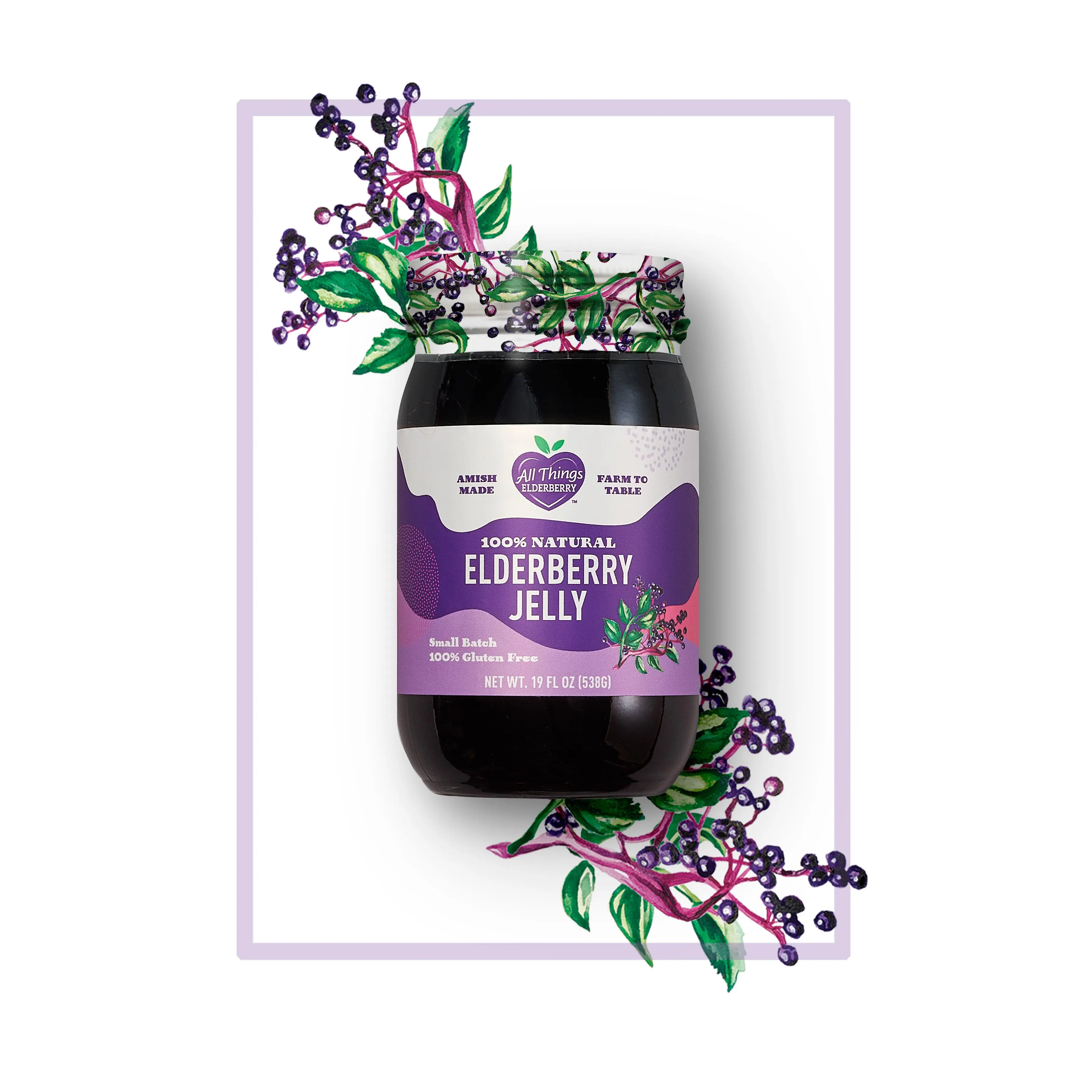 All Things Natural Elderberry Jelly – 100% Pure & Healthy Fruit Spread -No Additives -Immune Boost -Delicious Natural Dessert for Kids & Adults (10oz Jar)