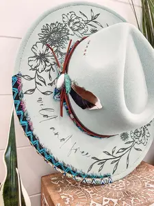 Floral Burned Hat, Floral Engraved Cowboy Hat, Sunflower Hat, Sunflower Burned Fedora, Engraved Fedora, Engraved Felt Hat, Boho Hat