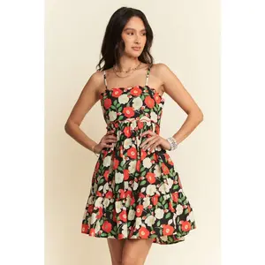 Davi & Dani Floral Scalloped Cutout Back Mini Dress