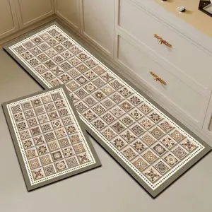 Silica Mud Kitchen Mat, Warm & Retro Pattern, Anti-Fatigue Cushioned Rug, Easy Clean Rubber Backing, 3.5mm Thickness