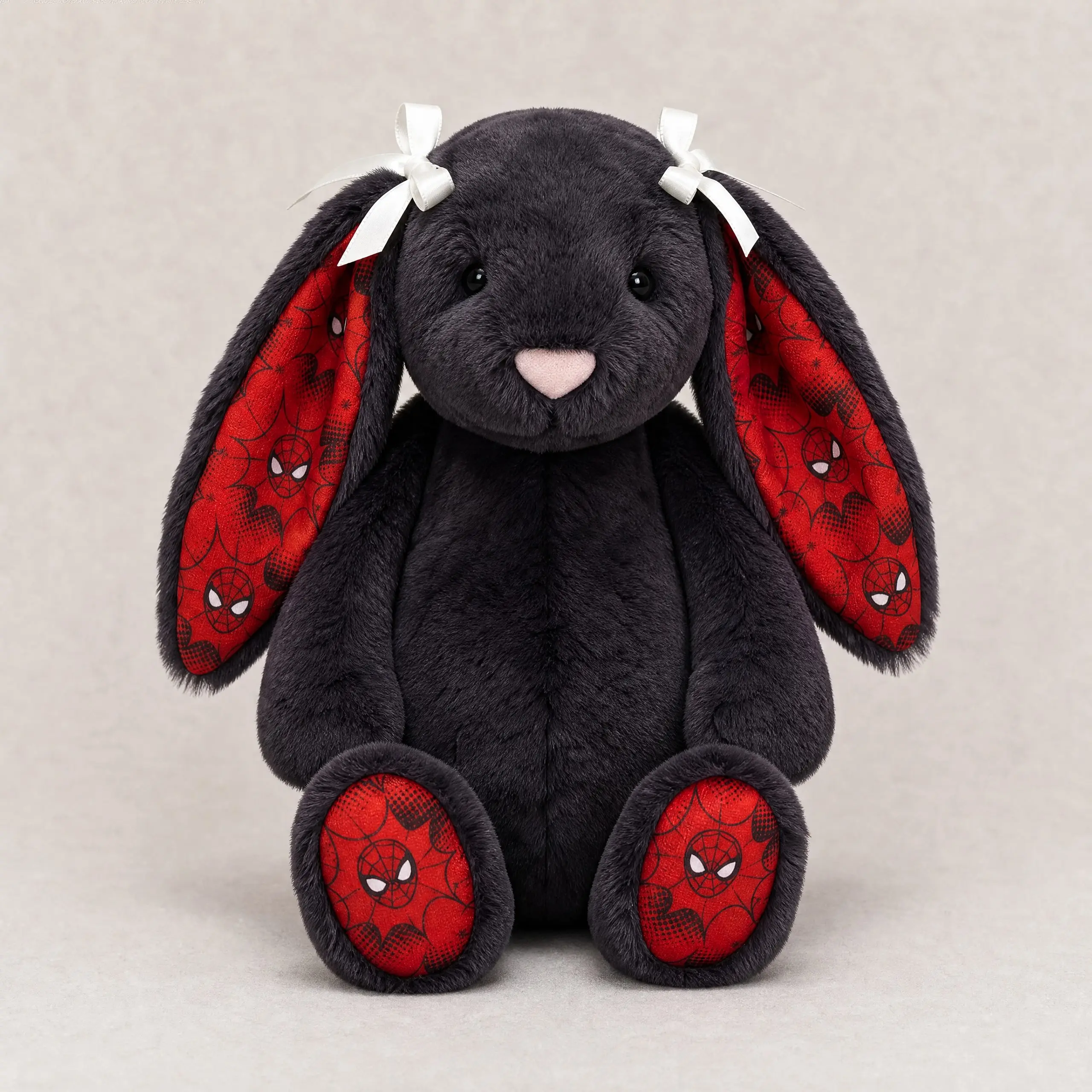 Jellycat Bashful Spider Bunny Plush - Comic Web Hero Pattern Ears with Bows - Soft Stuffed Animal Gift for Superhero Fans