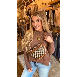 Studded Bum Bag, Camel Checkered