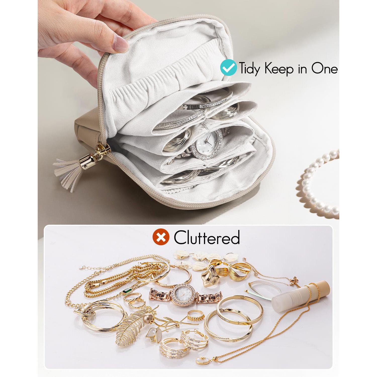 1 Pack Small Travel Jewelry Case for Women Gift Mini Velvet Pouch Organizer Bag with Zipper Portable Waterproof for Rings Necklaces Earrings Bracelets Brown