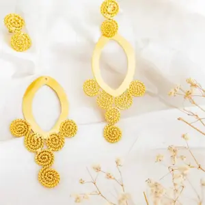 "Statement Long Gold Earrings, Luxury Artisan Gold Jewelry for  Women, Removable Dangle Earrings, Handmade Bronze and  Gold Ethical Gift, Unique Gift For Women