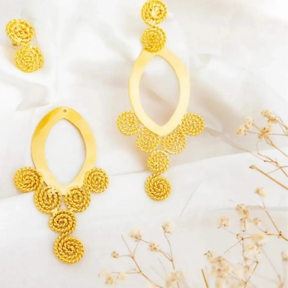 "Statement Long Gold Earrings, Luxury Artisan Gold Jewelry for  Women, Removable Dangle Earrings, Handmade Bronze and  Gold Ethical Gift, Unique Gift For Women