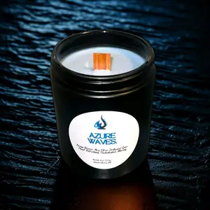 Genesis Flame Candle Gentlemen's Ember Series Azure Waves 8oz Soy Wax Candle Cool Ocean Breeze Airy Citrus Driftwood Spice Refreshing Sophisticated Alluring