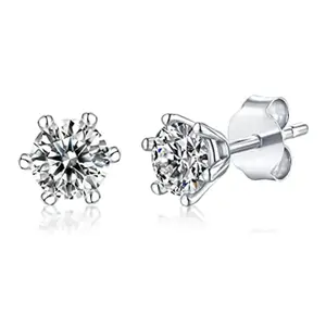 [Rain&Snow]Six Claw Stud Earrings 0.5/1/2/3/5 Carats Synthetic Moissanite Stud Earrings Gifts for Women, 925 Sterling Silver with 7 Layer 18K White Gold Plated Hypoallergenic Round D Color VVS1 Clarity,Birthday Anniversary Party Gifts