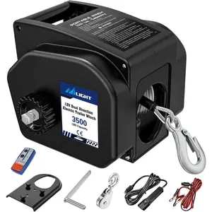 Nlilght Boat Trailer Winch 3500 lbs Portable Electric Boat Winches 12 V DC Marine Winch with Remote Control and Hand Crank Power-in Freewheel Operation Waterproof Reversible Winch for Boat Trailer