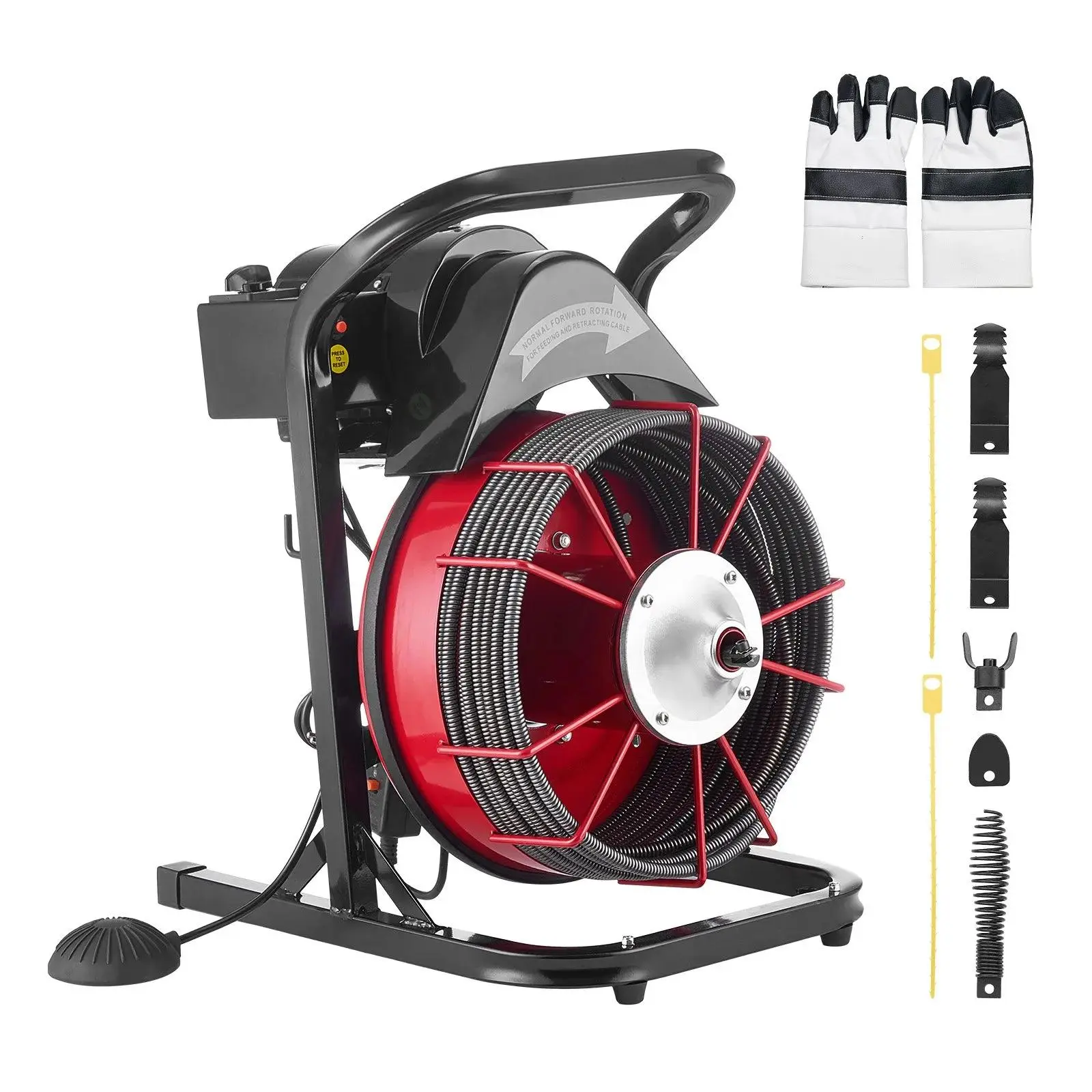 【summerfinds】VEVOR Drain Cleaner Machine 75 FT x 1/2 Inch, Sewer Snake Auger Manual Feed with 4 Cutters & Air-activated Foot Switch for 2" to 6" Pipes
