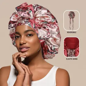 Silk Bonnet for Sleeping Women - Adjustable Hair Bonnet with Tie Band, Smooth and Comfortable Satin Fabric, Frizz-Free Design for Curly Hair Heatless Durable Floral Blue Haircare