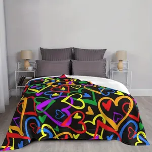 1pc Ultra-Soft Gay Pride Rainbow Heart Print Flannel Blanket - Lightweight, Warm, Polyester 100.0% - Vibrant Design for Couch or Bed, All-Season Comfort (152.4x203.2cm)