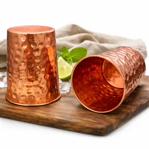 Set of 2 Pure Copper Cups For Drinking Water Glasses Tumblers Glass for Ayurveda Health Benefits Drinkware Stylish glasses