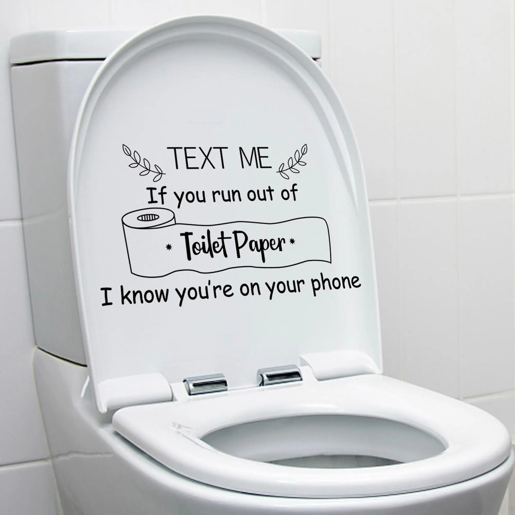 Toilet Lid Decorative Sticker (1 Piece), Letter Pattern Toilet Lid DIY Sticker, Leaf Pattern Toilet Sticker, Bathroom Decor