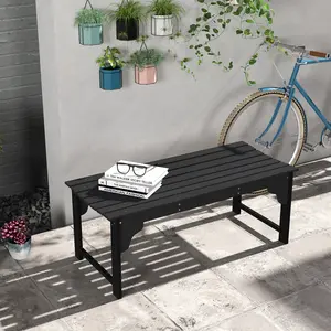 Black Curved Slatted Wooden Garden Bench - Solid Wood Construction, Weather-Resistant Finish, Modern Farmhouse Style for Garden, Front Porch
