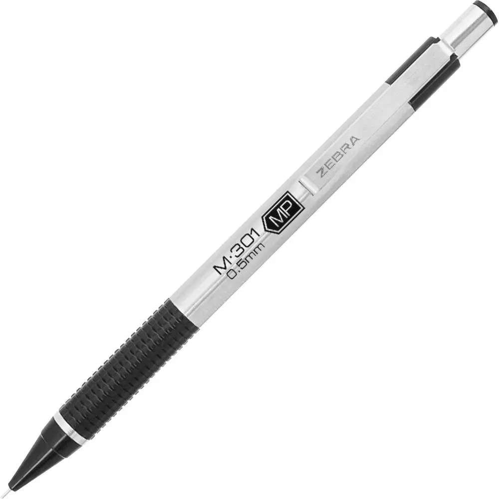 Zebra STEEL 3 Series M-301 Mechanical Pencil - 0.5 mm Lead Diameter - Refillable - Black Stainless Steel Barrel - 1 Dozen
