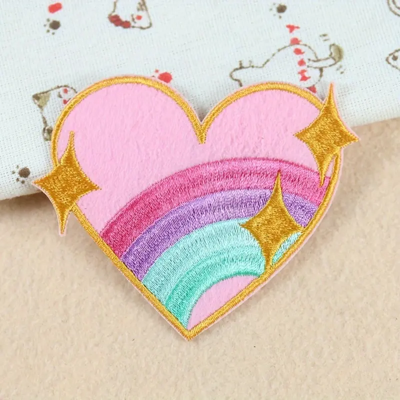 1/5pcs Iron on Rainbow Heart-shaped Stripes Patch for Clothing Embroidery Applique Accessories