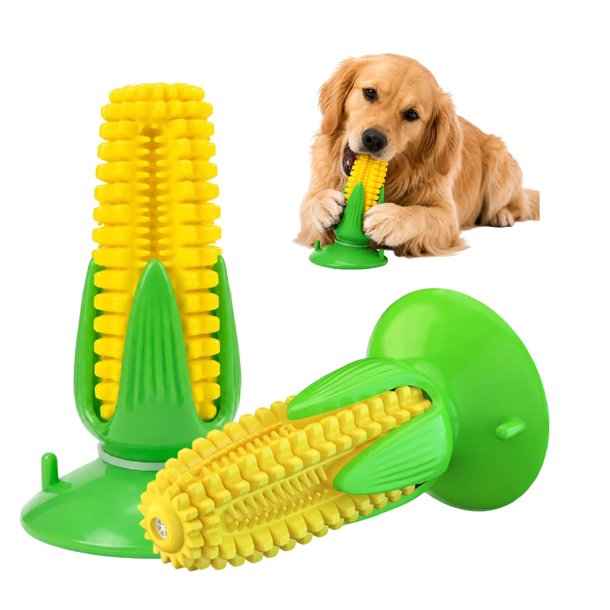 Puppy Teething Chew Toys, Dog Chew Toys - Corn Stick Tough Toys for Training and Cleaning Teeth, Squeaky Suction Cup Toothbrush Interactive Toy for Small Medium Dog