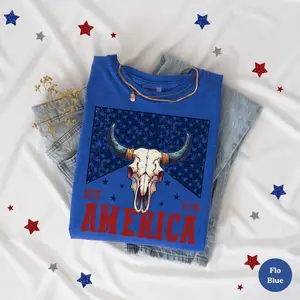 Comfort Colors Retro America 250 Years Vintage T-shirt 1776-2026 Patriotic Western Bull Skull 4th Of July Vintage America Tshirt Usa Flag Tshirt