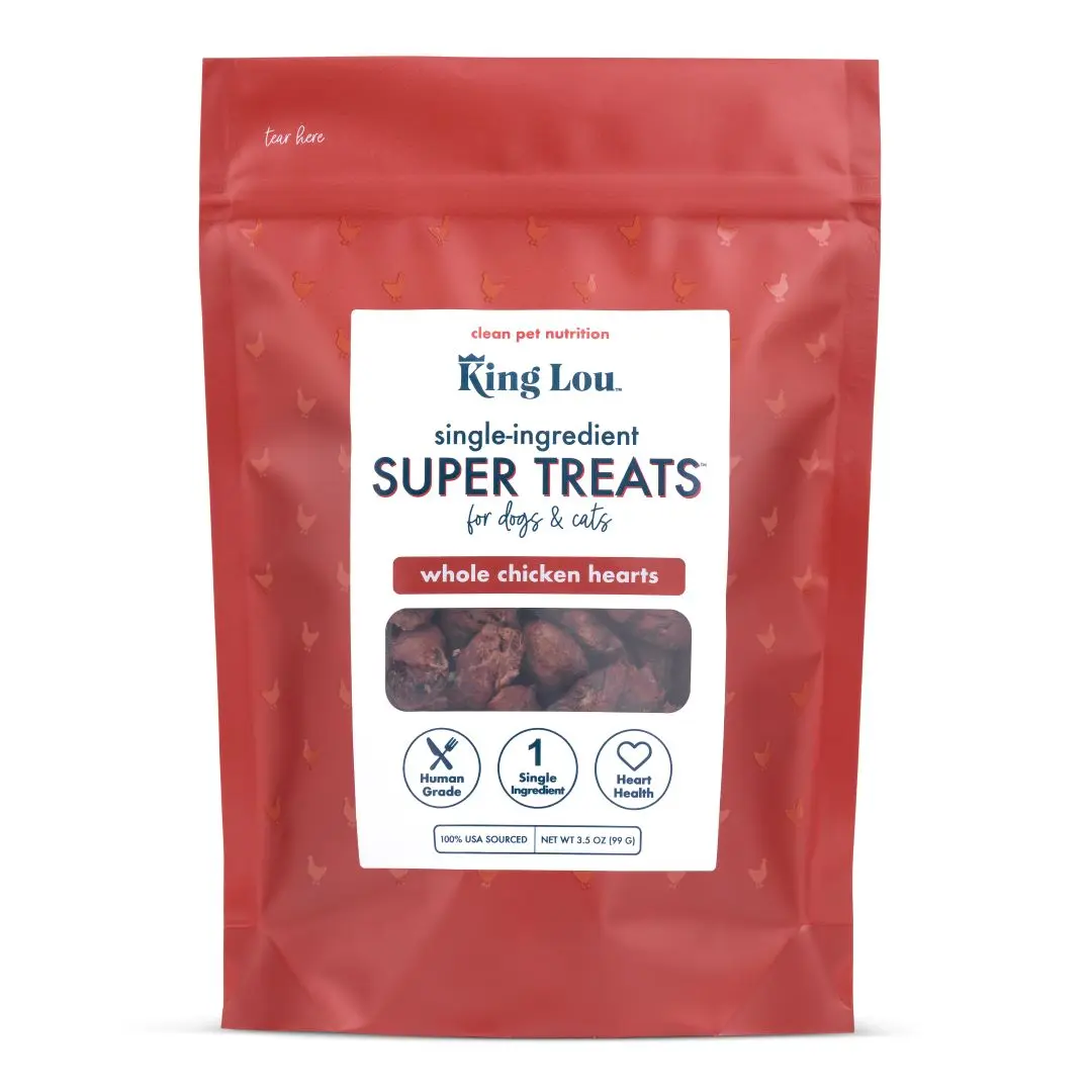 King Lou Whole Chicken Hearts for Dogs and Cats 100% USA Human-Grade, Single Ingredient Treats Chews, Rich in Taurine for Heart Health, Premium Quality