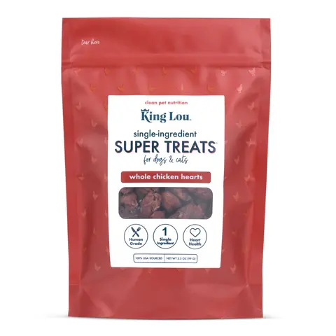 King Lou Whole Chicken Hearts for Dogs and Cats 100% USA Human-Grade, Single Ingredient Treats Chews, Rich in Taurine for Heart Health, Premium Quality
