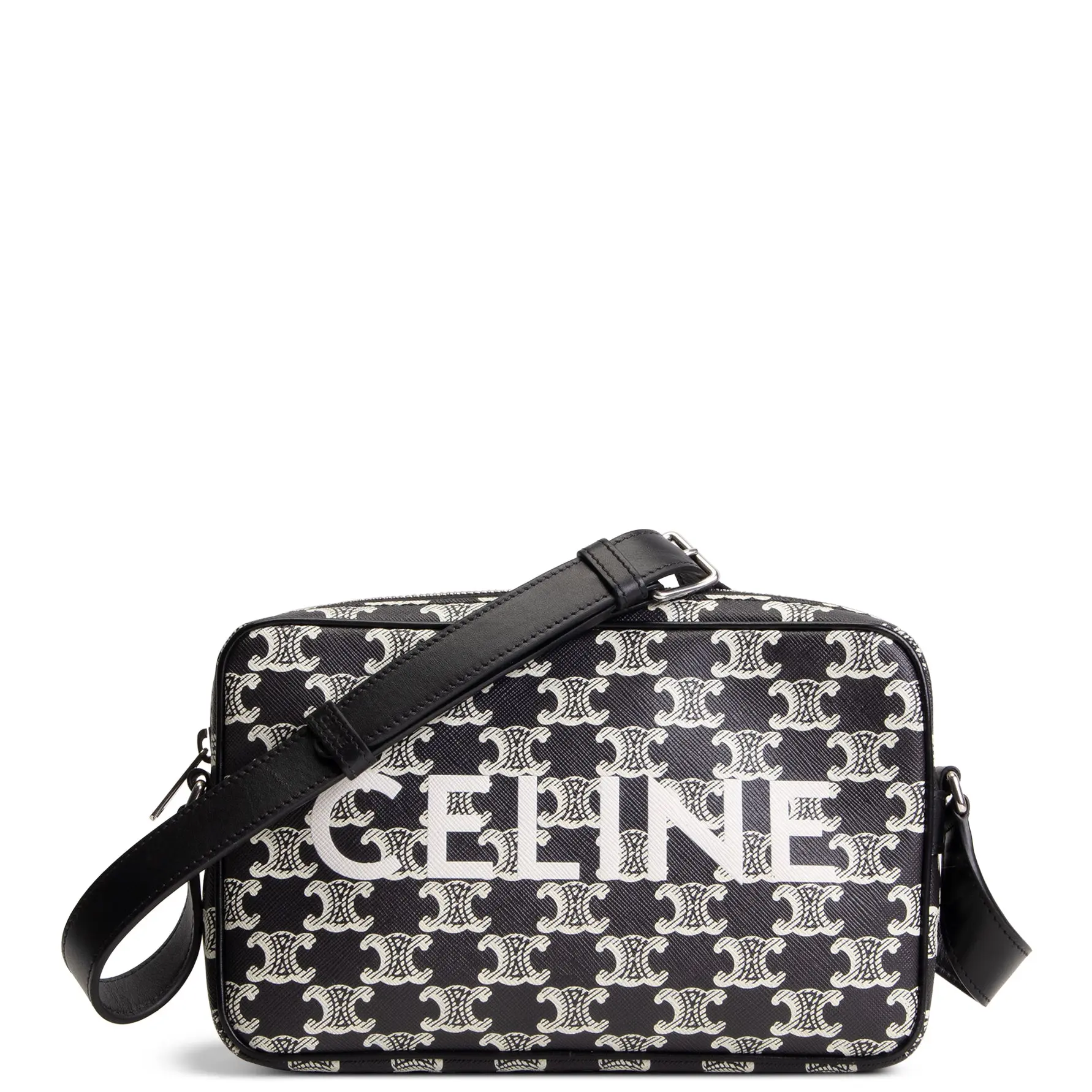 Pre-owned Celine Triomphe Coated Canvas Crossbody Bags Triomphe Messenger Black