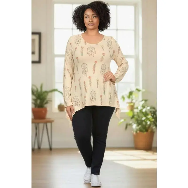 Dreamcatcher Print Plus Tunic Top - Cream