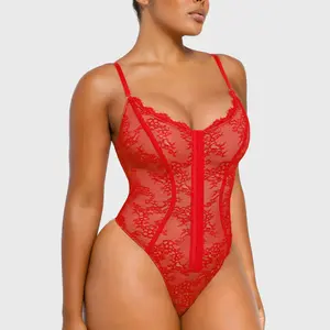Shapellx Lace Glamour Bodysuit Comfortable Womenswear Tops Thong Sleeveless Live