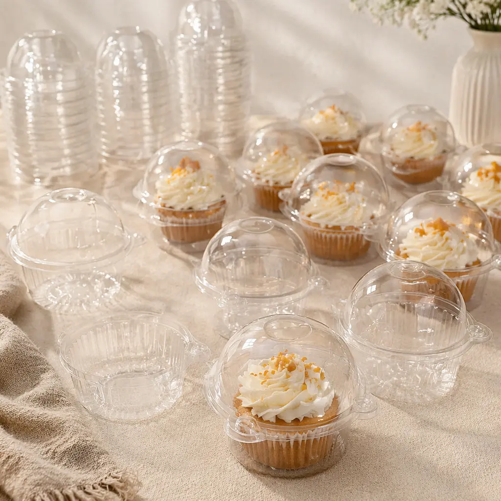50Pcs Individual Cupcake Containers Clear Plastic Single Muffin Dome Holder for Baking and Serving