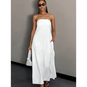 Outdoors Womens Linen Wrap Dress Backless Sleeveless Beach Maxi Dress Summer High Waist Two Colors Linen Beige Ivory