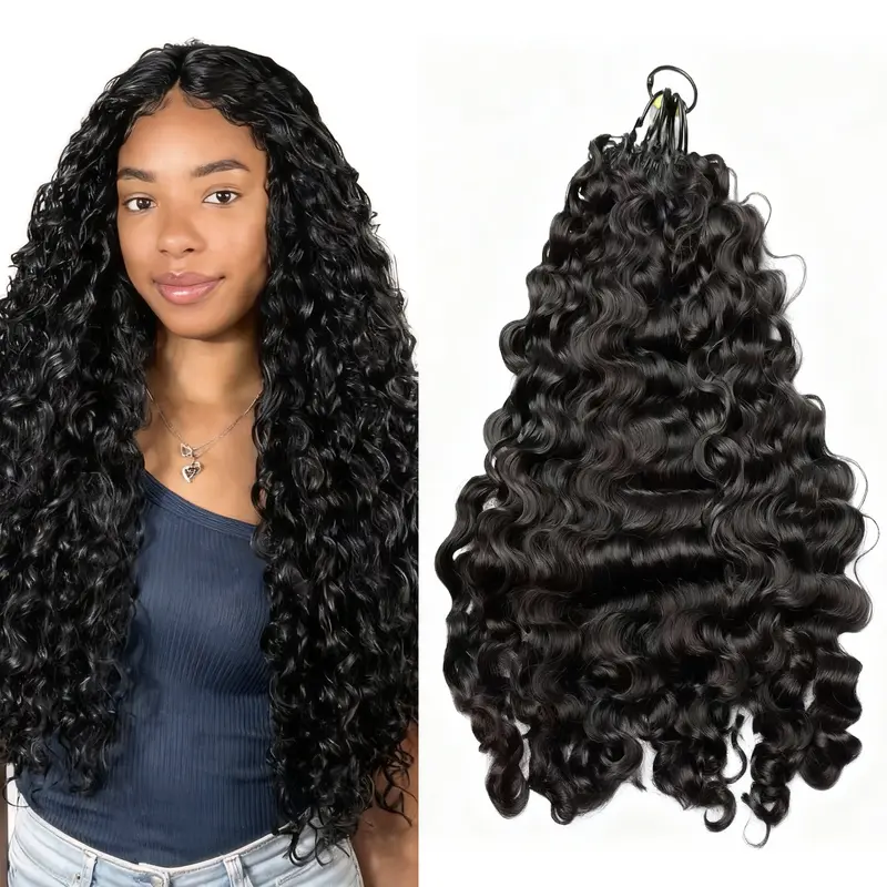 Flowywig Burmese Curly & Pixie Curly Crochet Hair 18–24 Inch Natural Color 100g Pack Double Drawn 100% Human Hair Pre-Separated Bouncy Burmese Curls or Tight Pixie Curls Invisible Knot Lightweight Feather Extensions