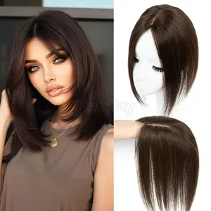 Hot Sell NEW Arrived Women'S 8"-14" Natural Human Hair Topper with Scalp, 7x11cm Diamond Net & Lace Attachment, Brown Straight Hairpiece for Thinning Hair, Natural Appearance, Easy to Style, ComfortFit, Thinning |   Elegant Topper |   DurConstructio.