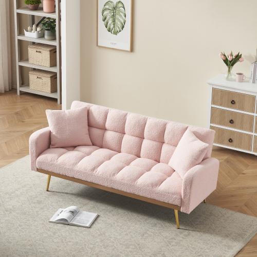 69 ''Convertible Loveseat Sleeper Sofa Bed,Comfy Loveseat Recliner Chair,Adjustable Sleeper Couch with Plush Teddy Fabric with Gold  Legs for Small Spaces, Living Room & Bedroom