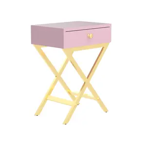 Nightstand, Small Table with Drawer, Side Tables Living Room, Bedroom Furniture, Pink