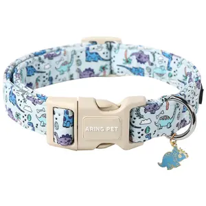 ARING PET Spring Dinosaur Print Adjustable Dog Collar - Cute Collar with Pendant for Small to Large Dogs
