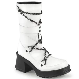 Demonia Bratty-120 White Vegan Leather Ankle Boots