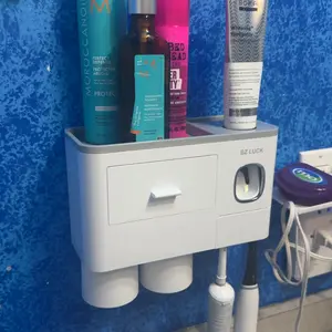 2-4 Cup Toothbrush Holders for Bathrooms - Wall Mounted with Toothpaste Dispenser - CosmeticDrawe, Large Capacity Tray & Bathroom Accessories Bottles Home Goods Organizer Organizing tiktokshopspringglowup summervibes