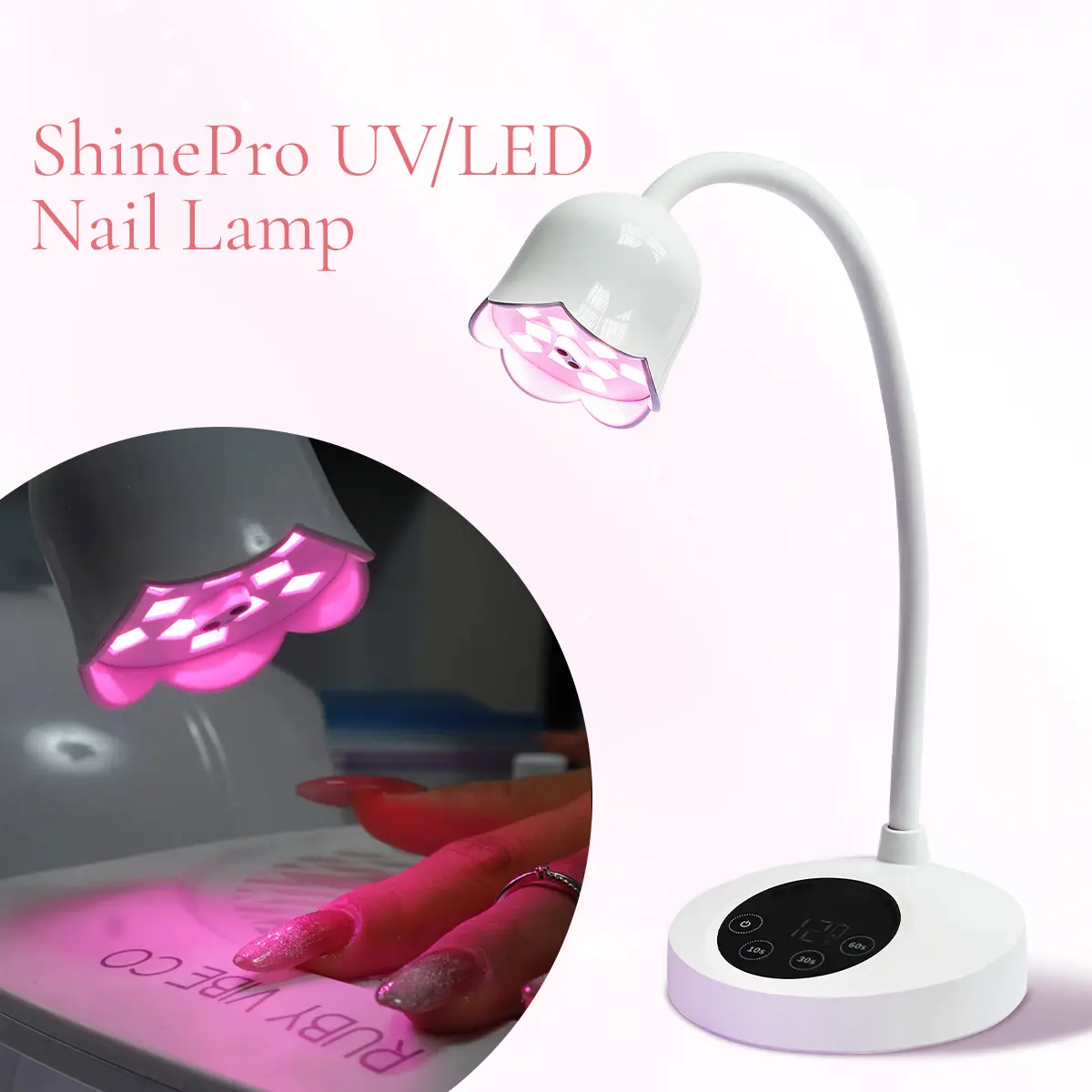 RUBY VIBE CO ShinePro UV/LED Nail Lamp - Rechargeable Flash Cure Nail Lamp for Gel Nails with Flexible Gooseneck and Auto Sensor, Portable Mini UV Light for Nails and Gel Polish Curing